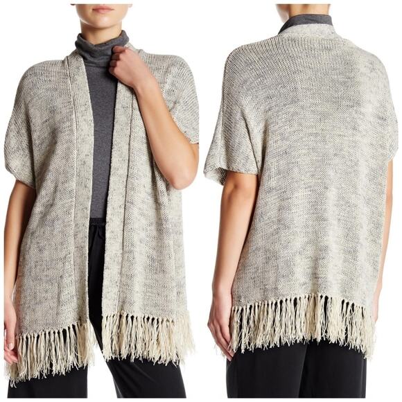 Joie Knit Fringe Short Sleeve Open Front Knit Cardigan Sweater Women's Medium - Picture 1 of 11